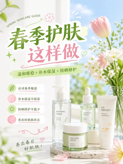 ChatGPT Images 2.0 生成的小红书风格春季护肤封面，标题：春季护肤这样做